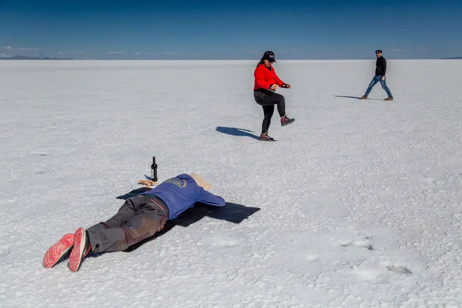 Salar de Uyuni - Aufbau für perspektivische Fotos